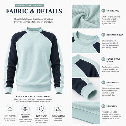 Raglan Waffle Crew Neck Sweatshirt