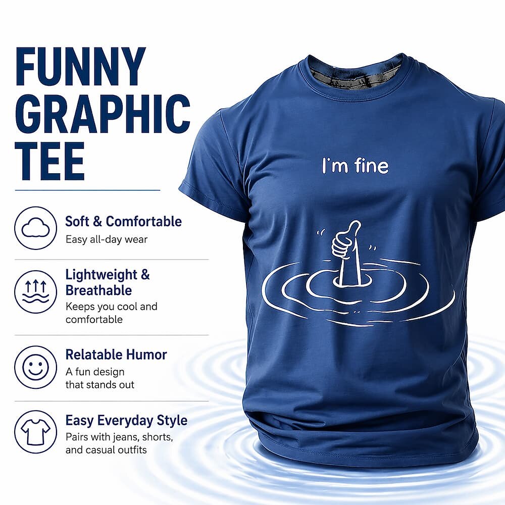 Men's Sinking Thumbs-Up Print Short Sleeve Humorous Graphic T-Shirt
