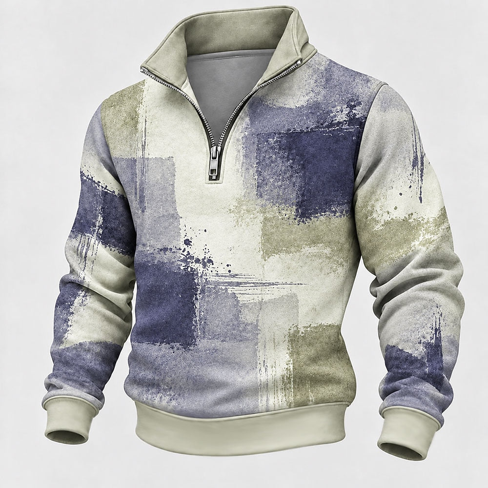 Abstract Brushstroke Half-Zip Sweatshirt
