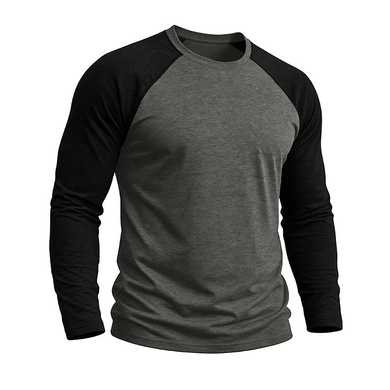 Contrast Raglan Henley Long Sleeve T-Shirt
