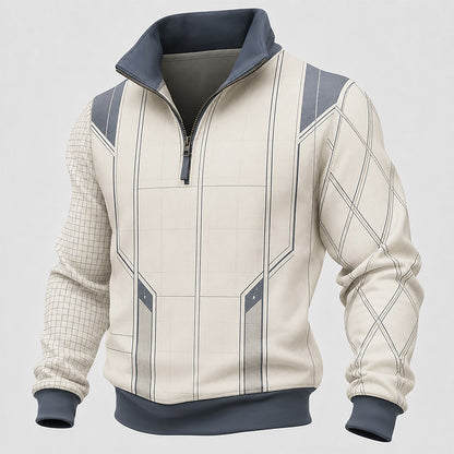 Linear Diamond Grid Half-Zip Sweatshirt