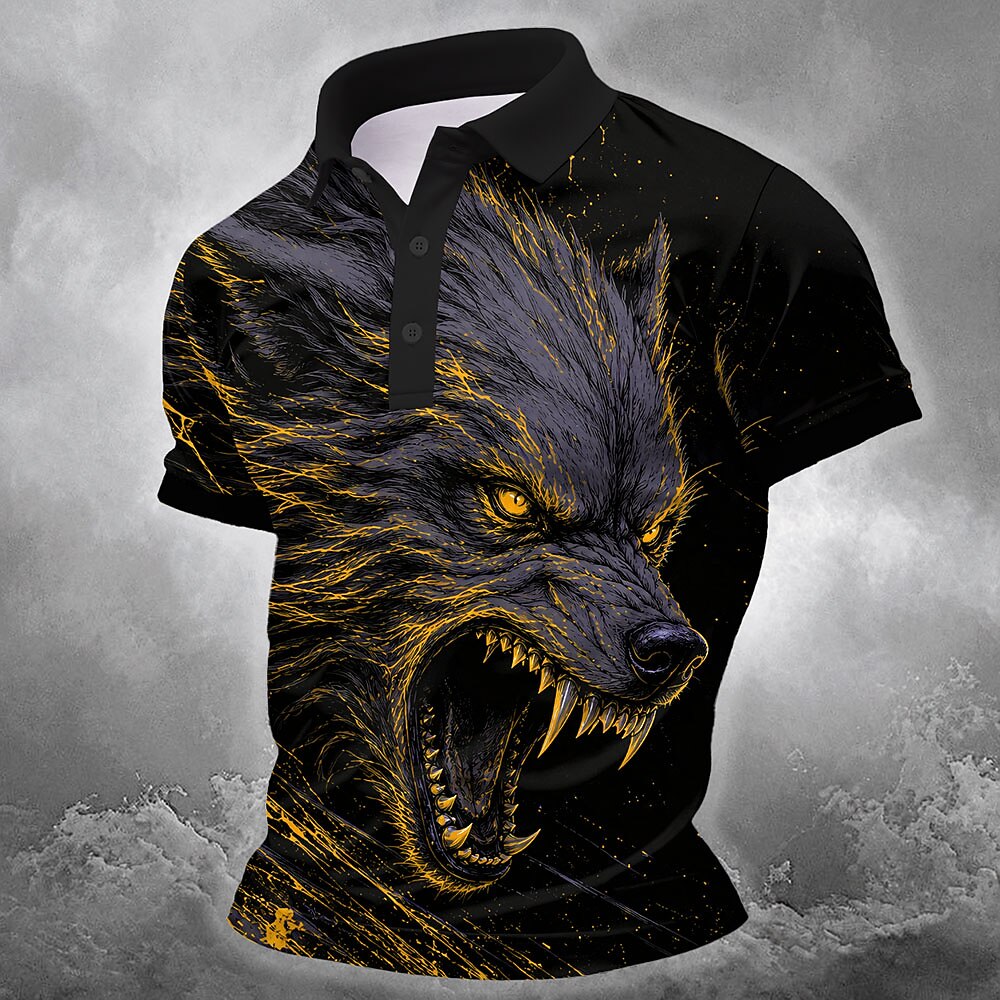 Men's Haunted Woman Face Print Short Sleeve Gothic Polo Shirt