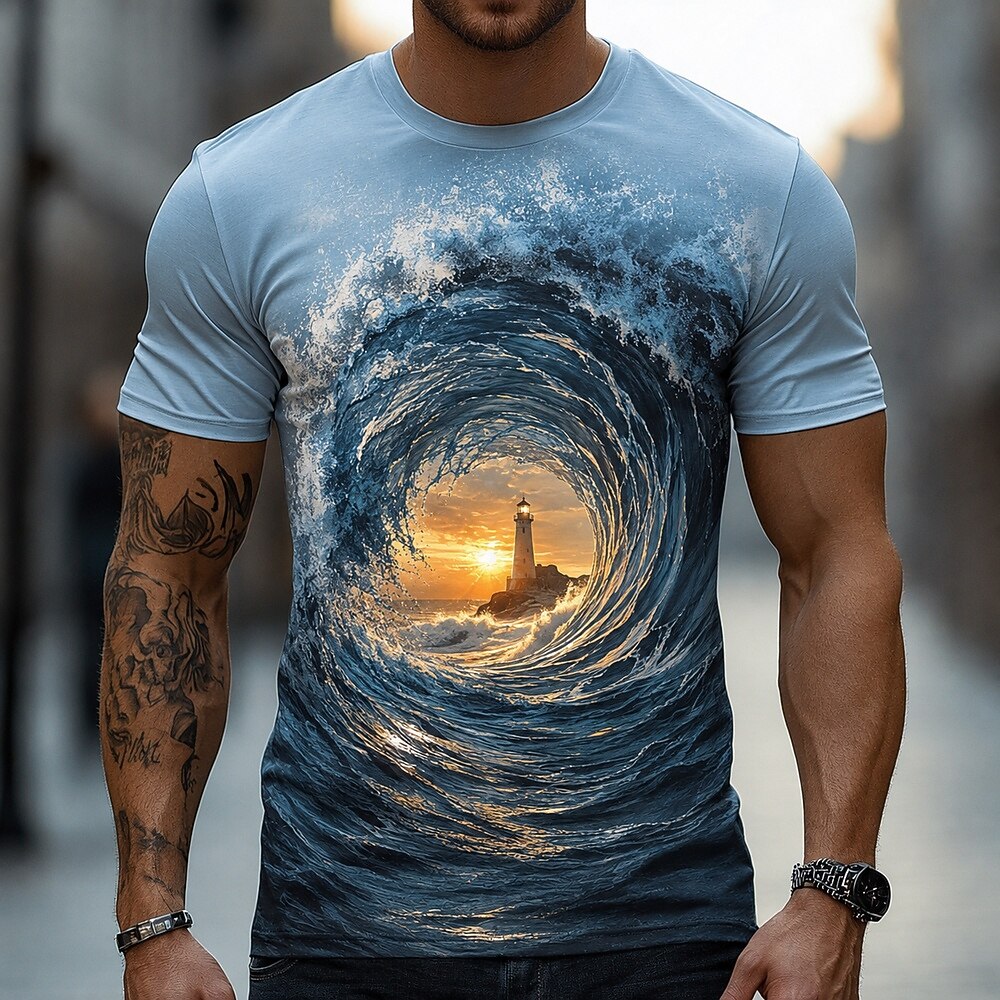 Men's Ocean Portal Illusion Print Short Sleeve Designer T-Shirt