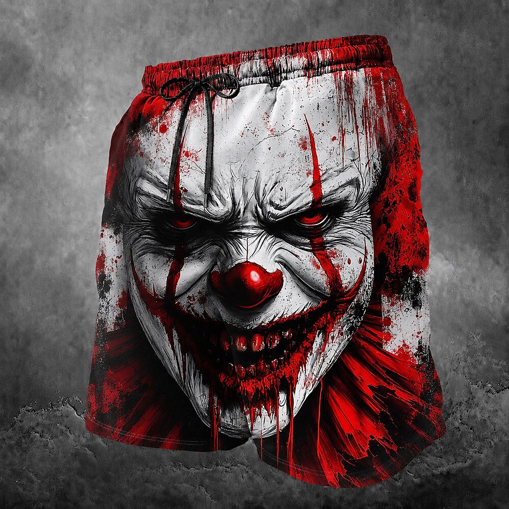 Men's Creepy Clown Print Mid-Length Dark Swim Shorts