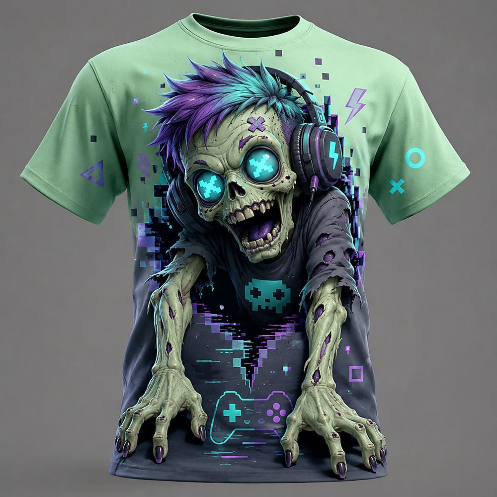 Men's Zombie Biker 3D Print Short Sleeve Gothic T-Shirt