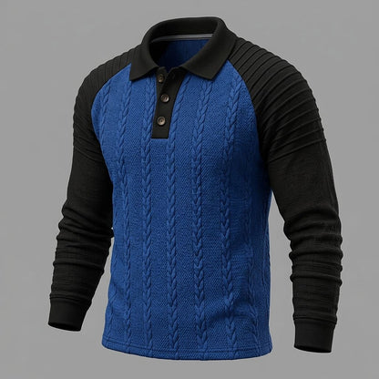 Cable Panel Color Block Long Sleeve Polo