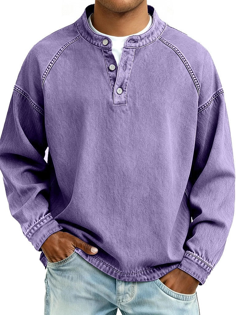 Vintage Washed Raglan Henley Long Sleeve T-Shirt