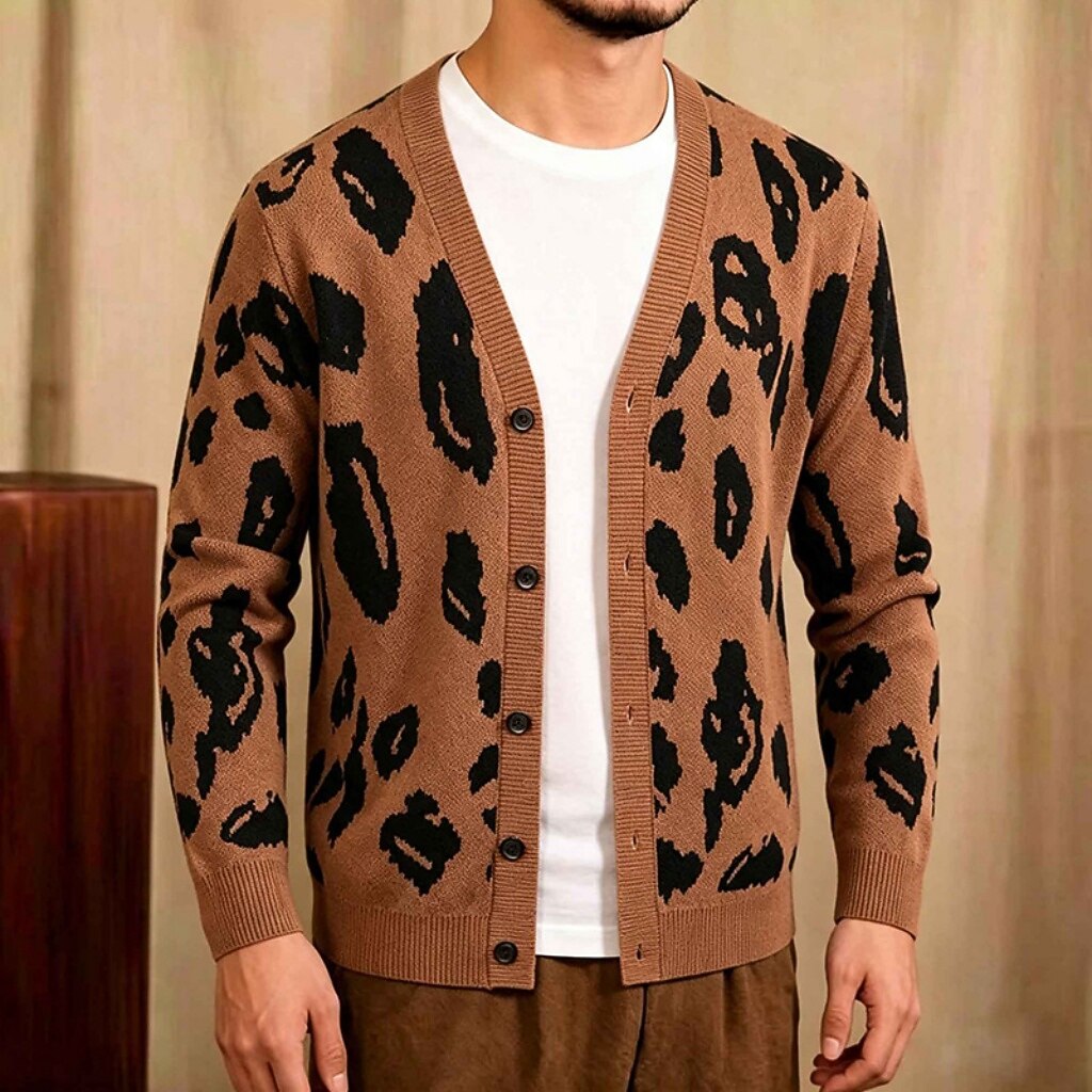 Oversized Leopard V-Neck Cardigan