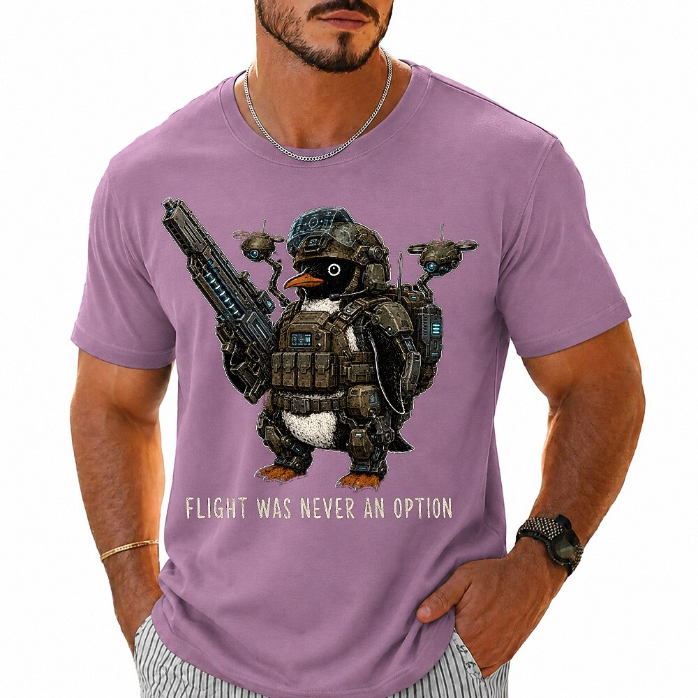 Men's Tactical Penguin Meme Print Short Sleeve Funny T-Shirt