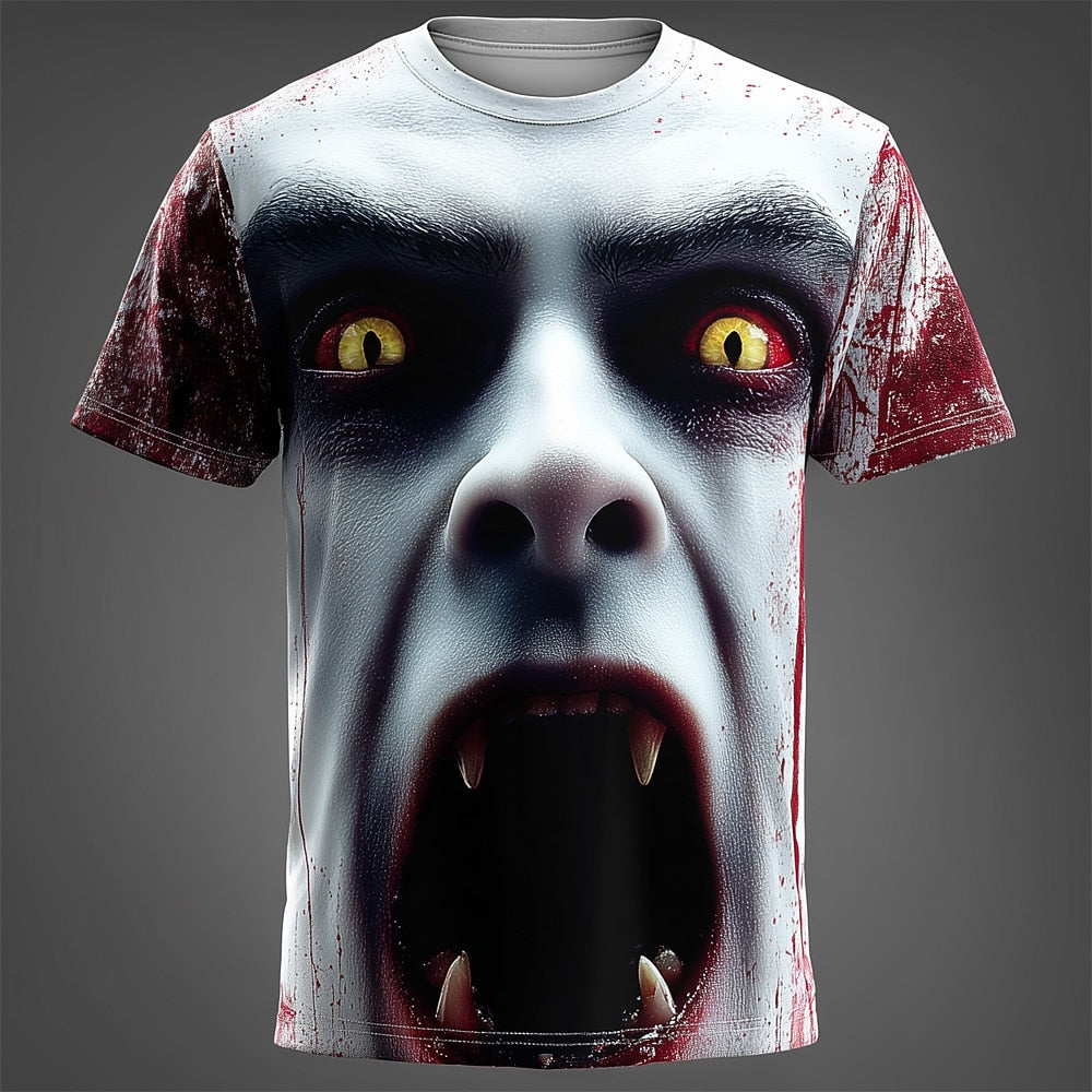 Men's Demon Dragon Face Print Short Sleeve Horror T-Shirt