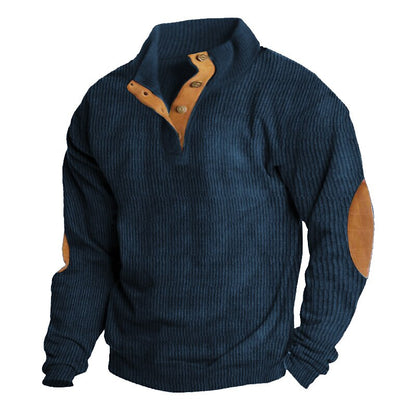 Elbow Patch Corduroy Button-Neck Sweatshirt