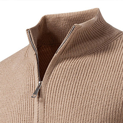 Vertical Rib Stand-Collar Zip Cardigan