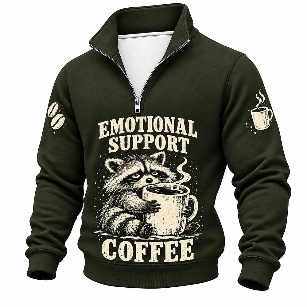 Emotional Support Coffee Raccoon Half-Zip Sweatshirt