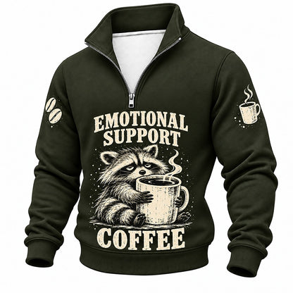 Emotional Support Coffee Raccoon Half-Zip Sweatshirt