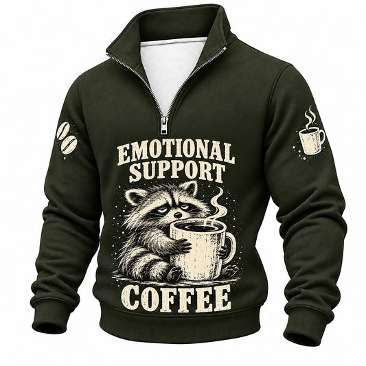 Emotional Support Coffee Raccoon Half-Zip Sweatshirt