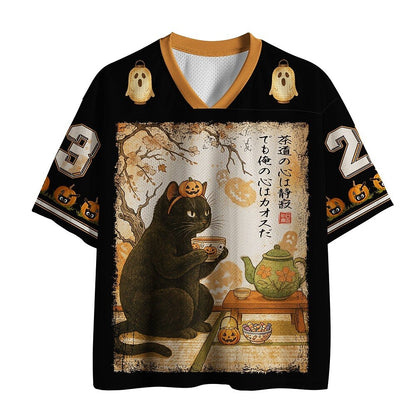Men's Black Cat Number Graphic V-Neck Sports Jersey
