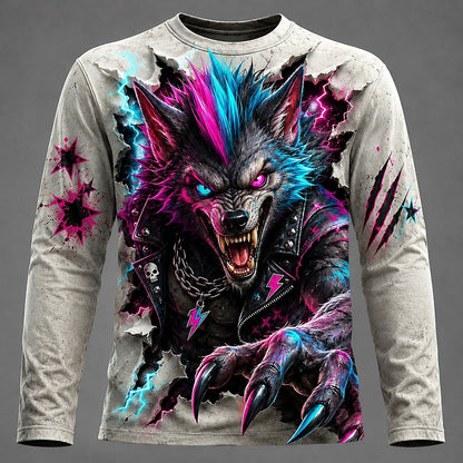 Halloween Men's Werewolf Moon Graphic Long Sleeve T-Shirt