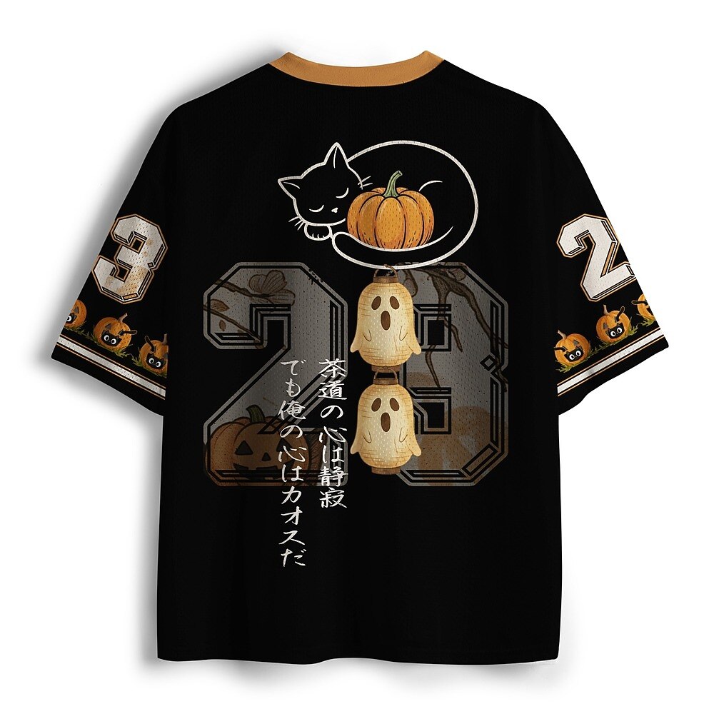 Men's Black Cat Number Graphic V-Neck Sports Jersey
