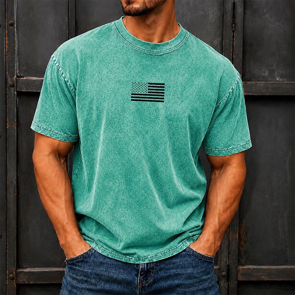 Men's US Flag Minimal Print Short Sleeve Patriotic T-Shirt