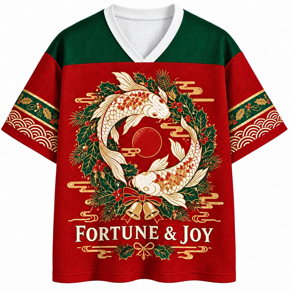 Fortune and Joy Christmas Koi V-Neck Mesh Jersey