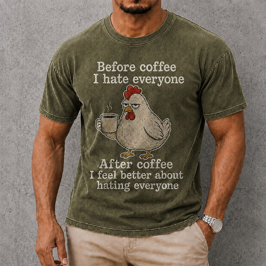 Men's Coffee Chicken Quote Print Short Sleeve Funny T-Shirt