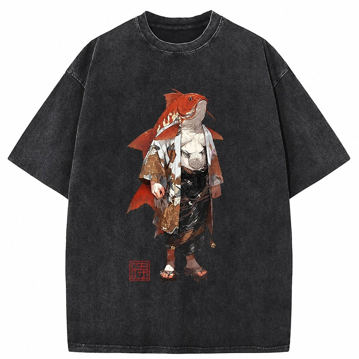 Japanese Style Koi Warrior Washed T-Shirt
