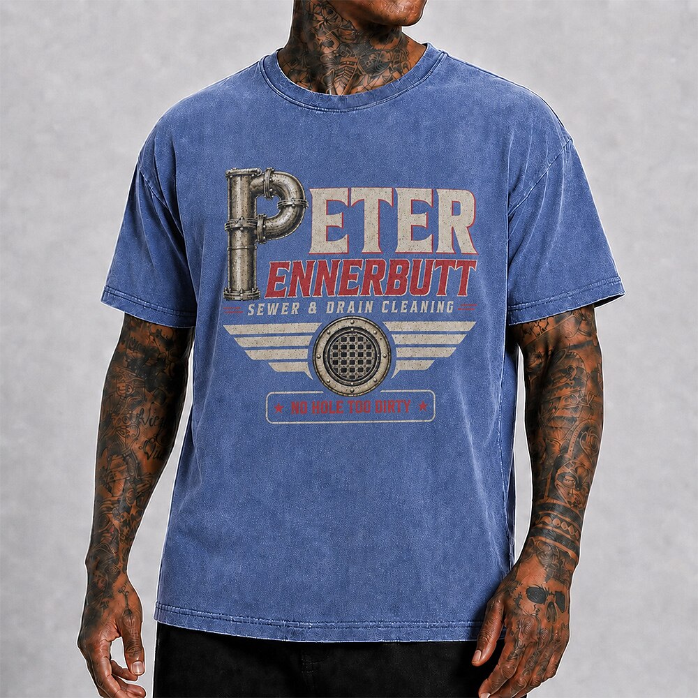 Men's Sewer Cleaning Logo Print Short Sleeve Retro T-Shirt
