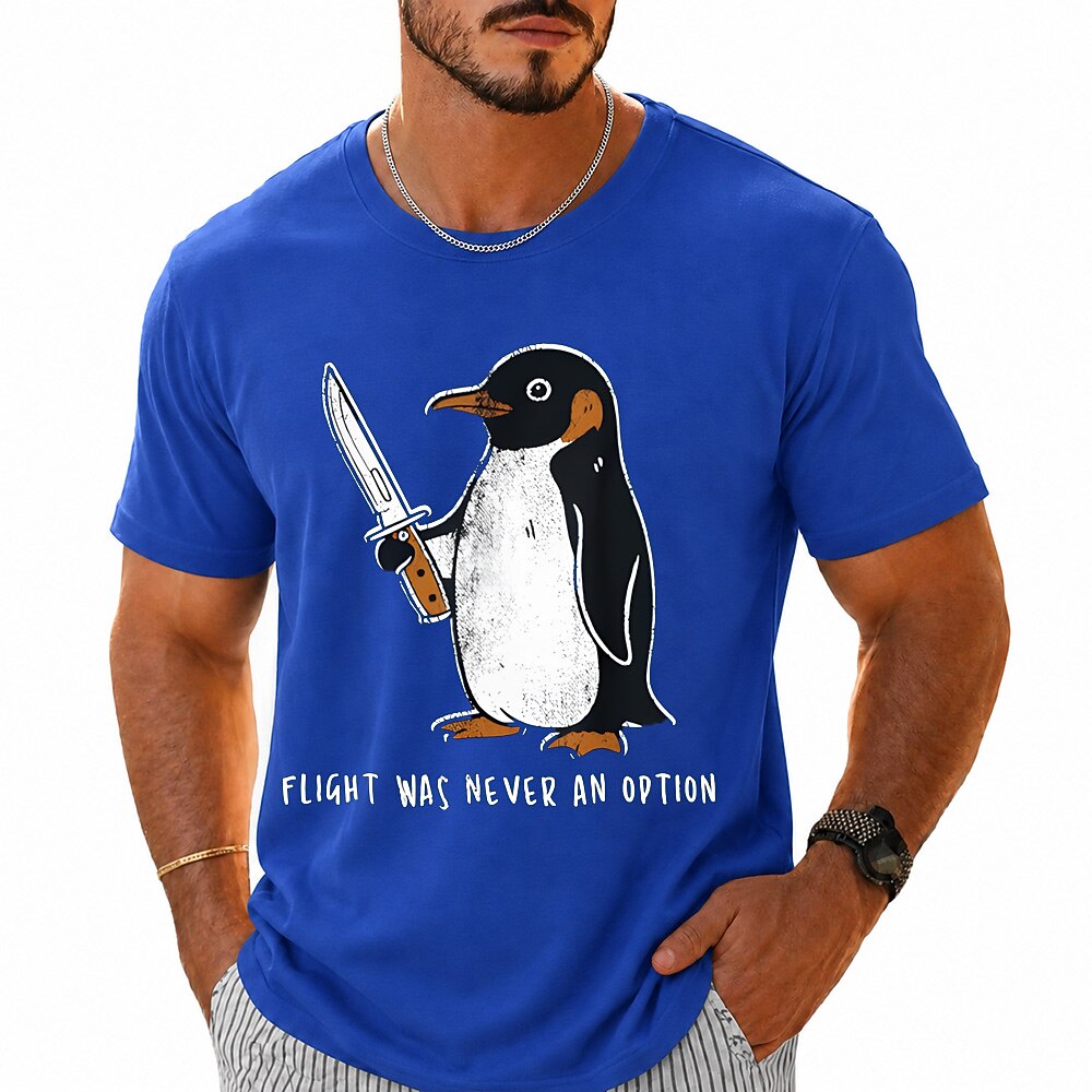 Men's Knife Penguin Print Short Sleeve Sarcastic Graphic T-Shirt