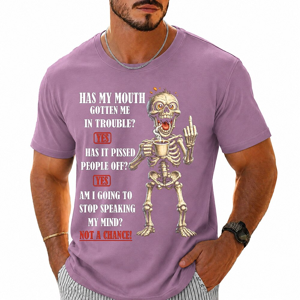 Men's Talking Skeleton Quote Print Short Sleeve Sarcastic T-Shirt