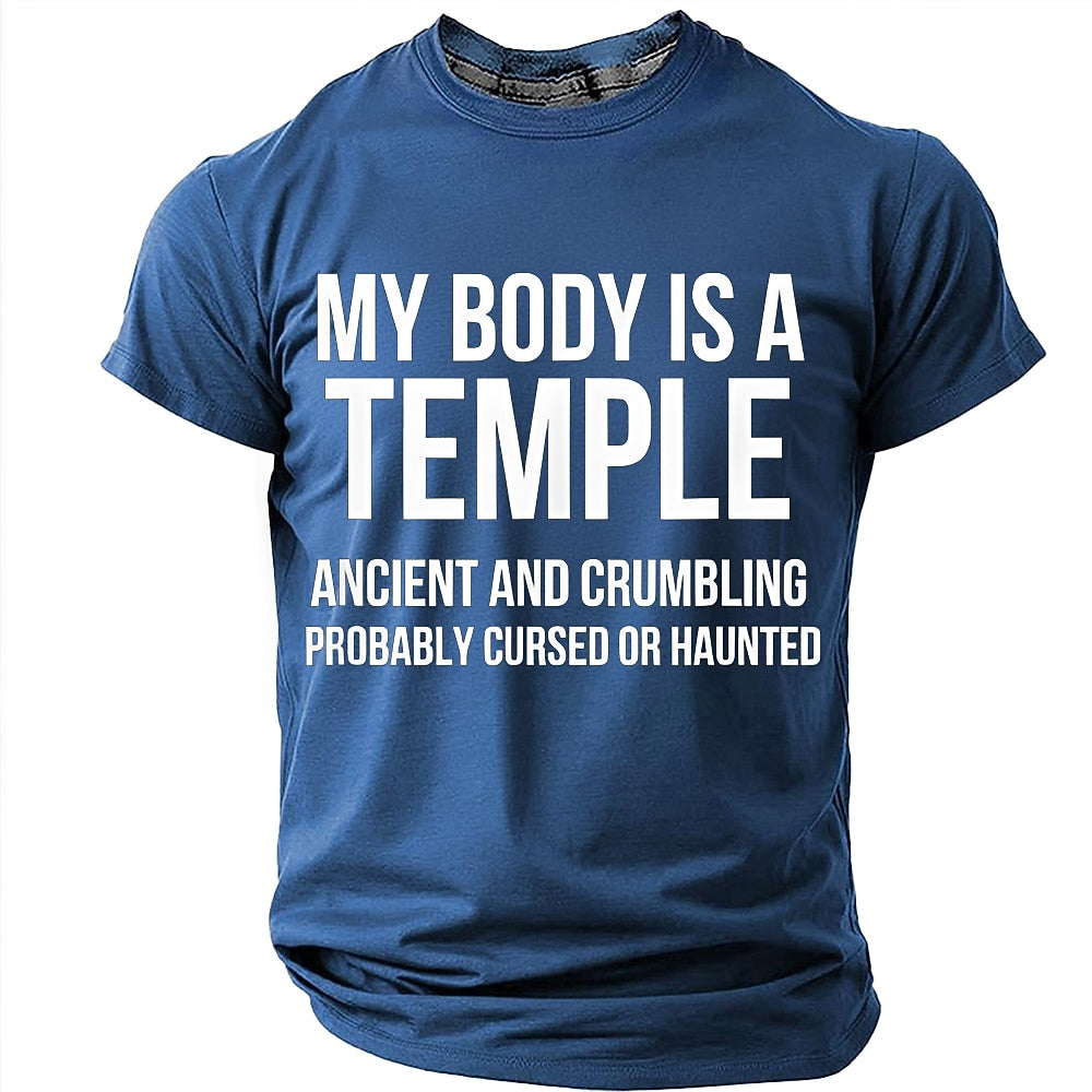 Men's Crumbling Temple Quote Print Short Sleeve Sarcastic T-Shirt