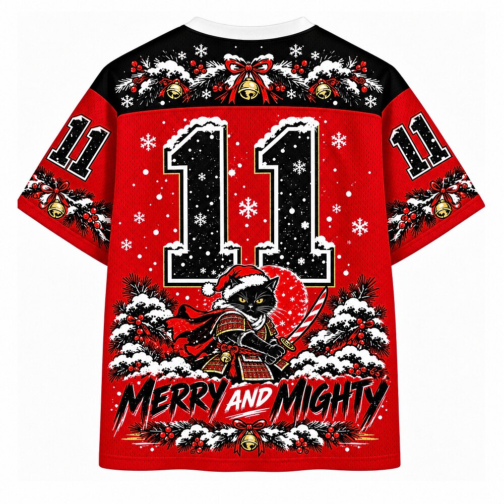 Merry and Mighty Samurai Cat V-Neck Mesh Jersey