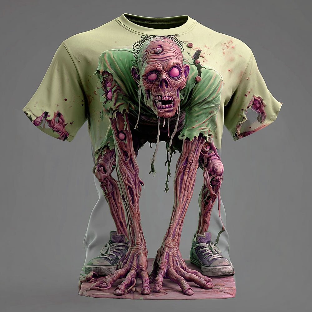 Men's Melting Zombie Illusion Print Short Sleeve Horror T-Shirt