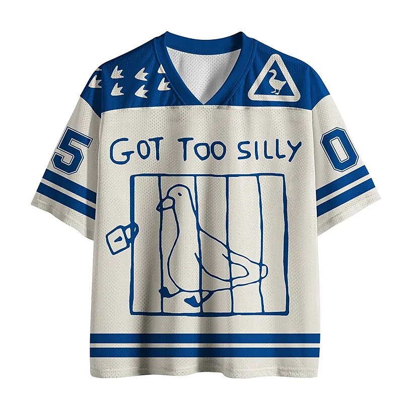 Men's Silly Goose Print Short Sleeve Funny Sports Jersey T-Shirt