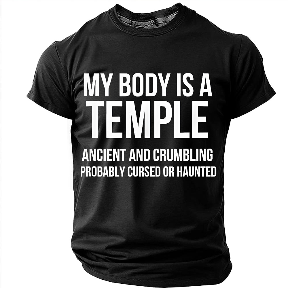 Men's Crumbling Temple Quote Print Short Sleeve Sarcastic T-Shirt