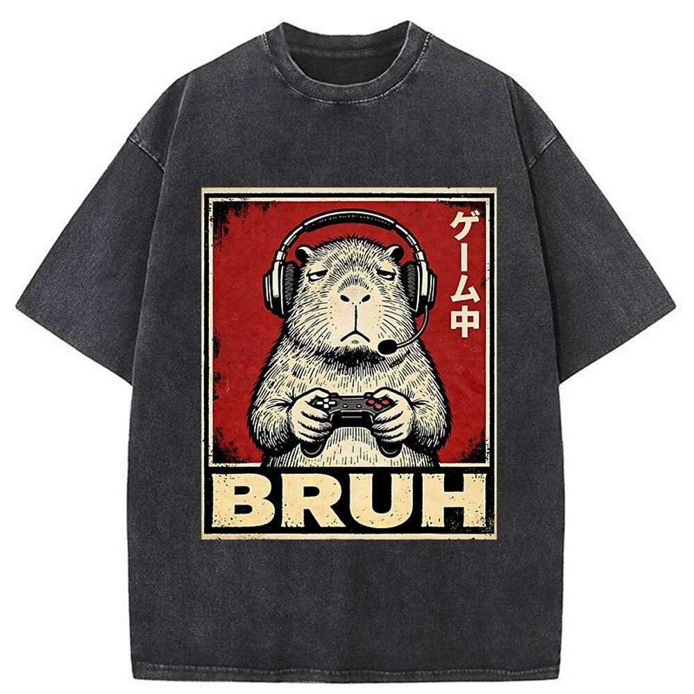 Japanese Style Gamer Capybara Washed T-Shirt