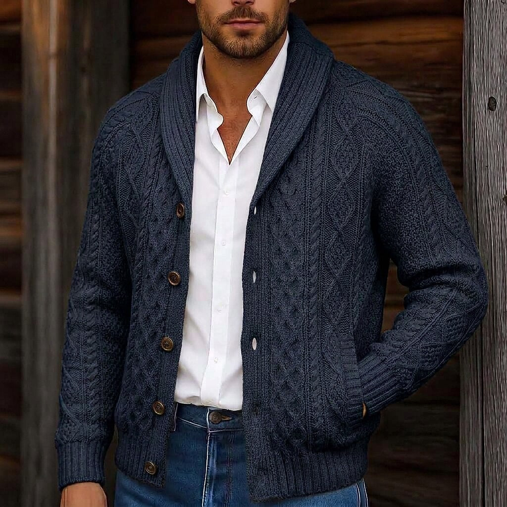 Braided Cable Shawl Collar Cardigan