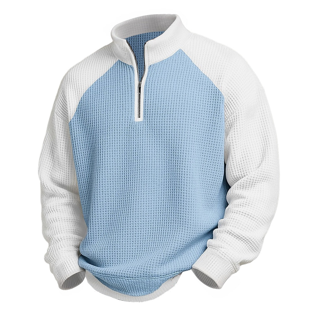 Raglan Color Block Waffle Quarter-Zip Polo