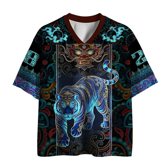 Men's Neon Tiger Totem Print Short Sleeve Streetwear Jersey T-Shirt