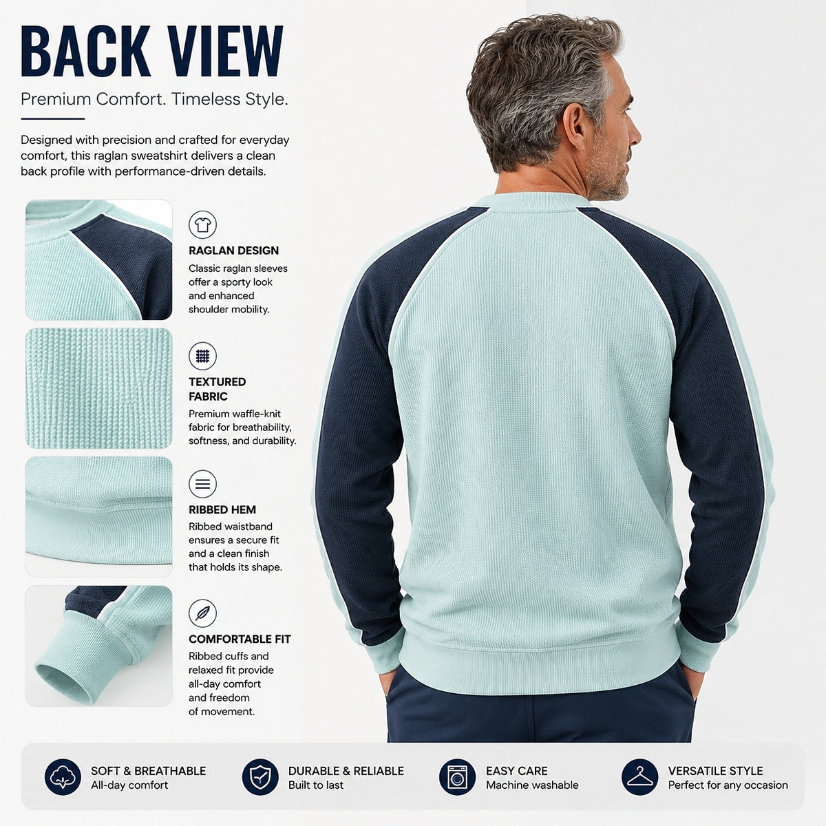 Raglan Waffle Crew Neck Sweatshirt