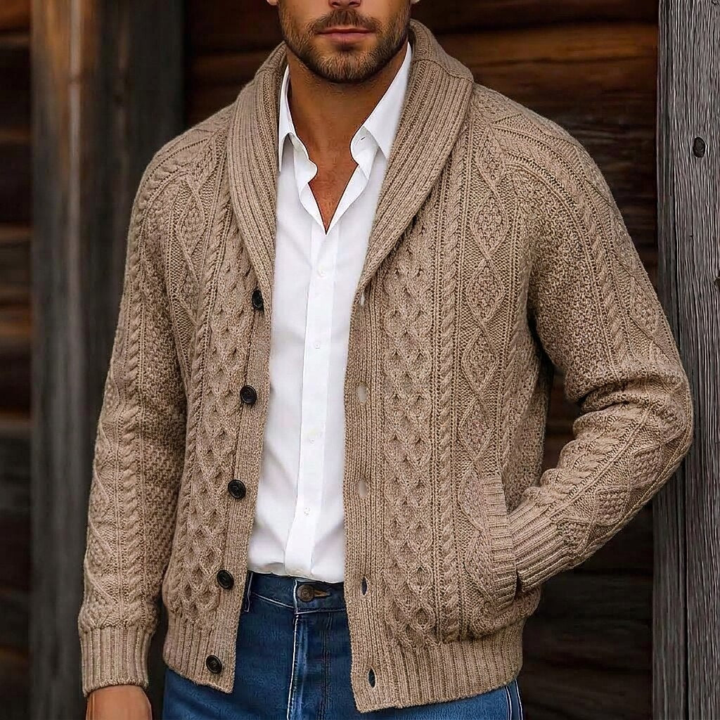 Braided Cable Shawl Collar Cardigan