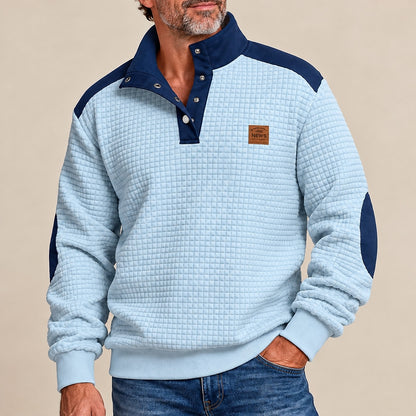 Contrast Panel Button-Neck Sweatshirt