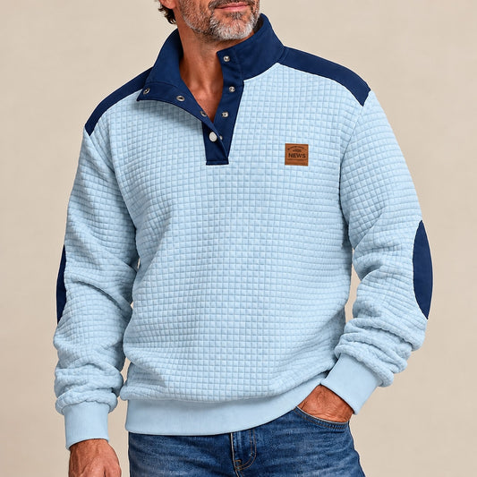 Contrast Panel Button-Neck Sweatshirt