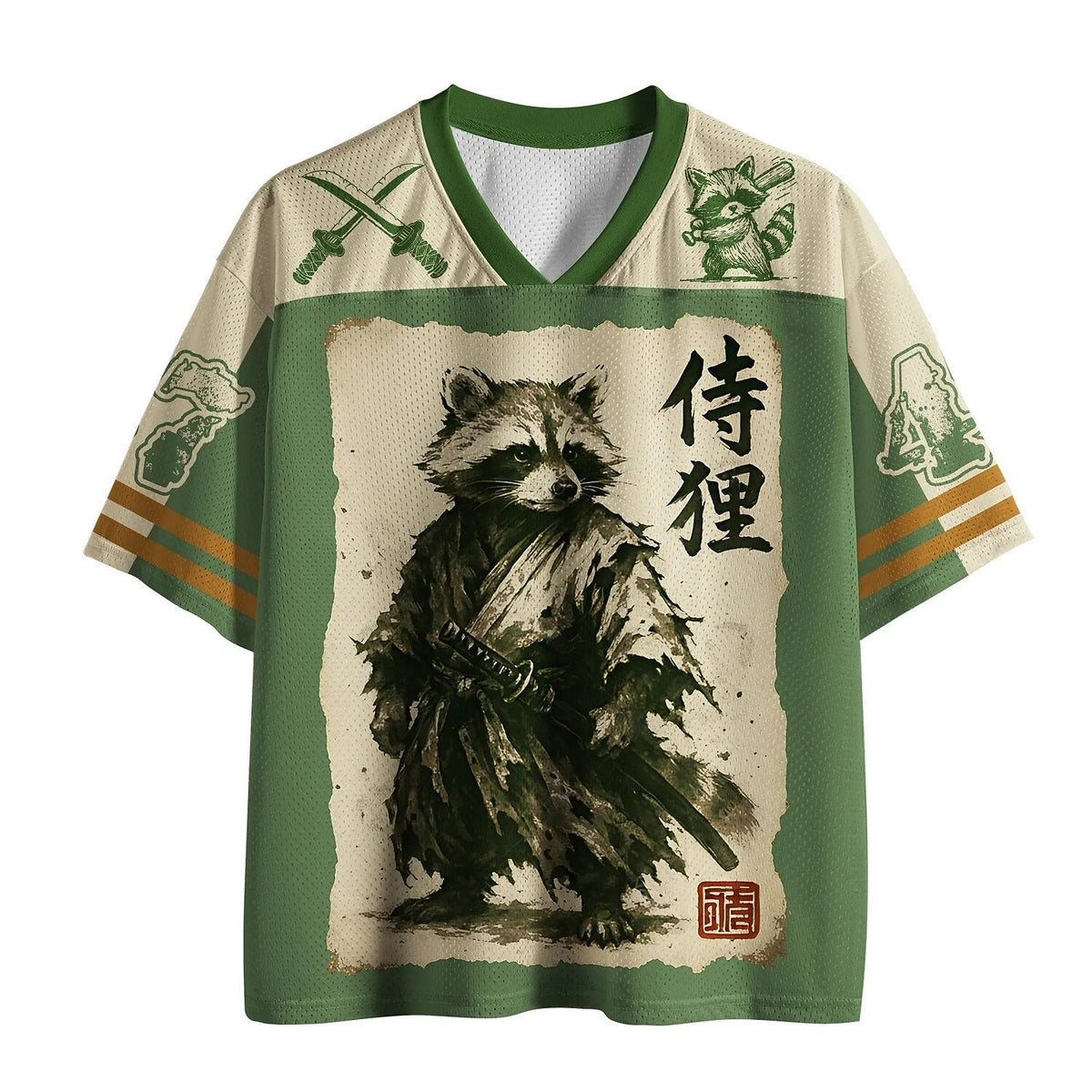 Men's Cyber Samurai Print Short Sleeve Streetwear Sports Jersey T-Shirt