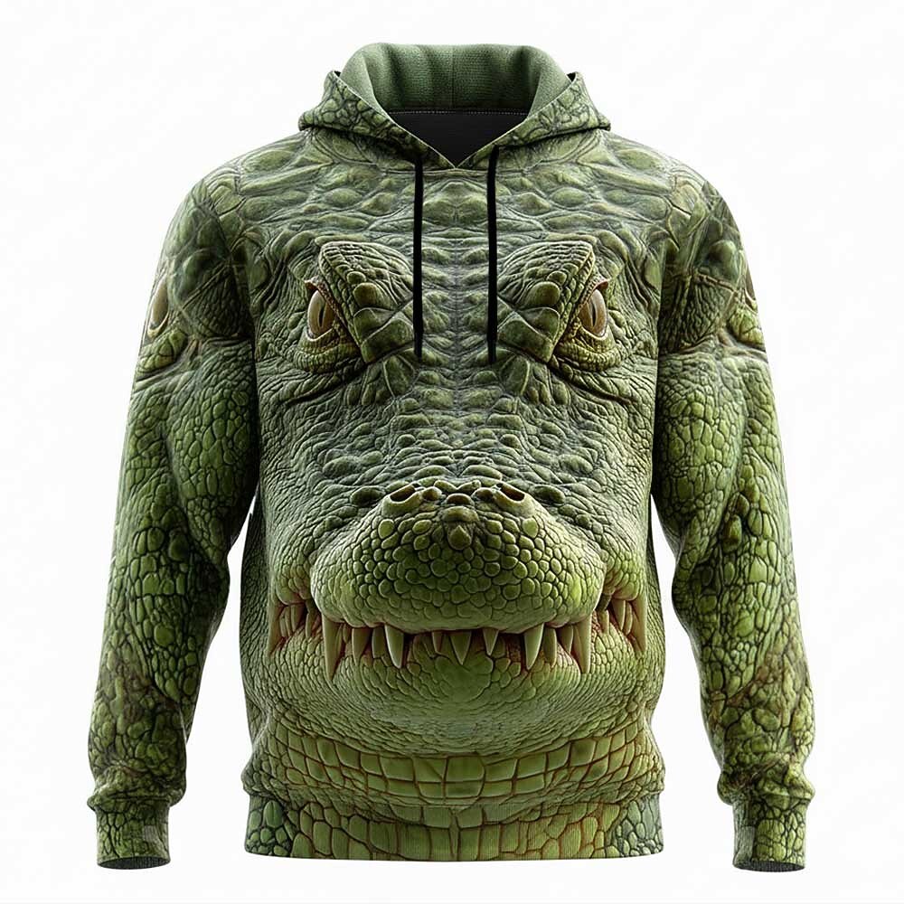 Men's Realistic Crocodile Print Long Sleeve Streetwear Pullover Hoodie