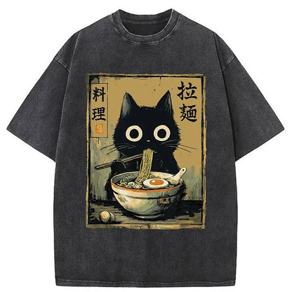 Men's Cat Graphic Washed Cotton T-Shirt