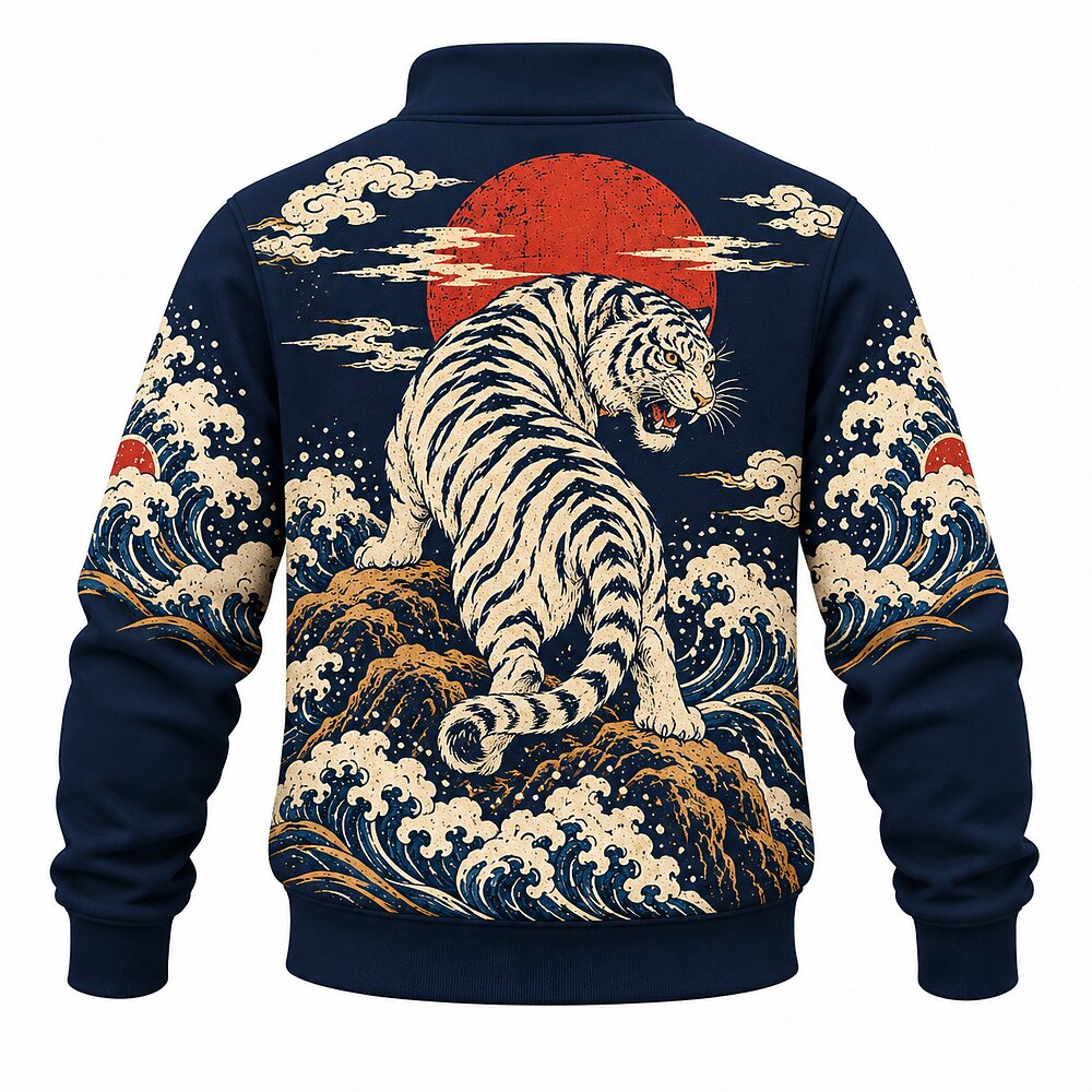 Red Sun Wave Tiger Half-Zip Sweatshirt