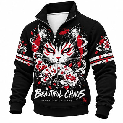 Beautiful Chaos Blossom Cat Half-Zip Sweatshirt