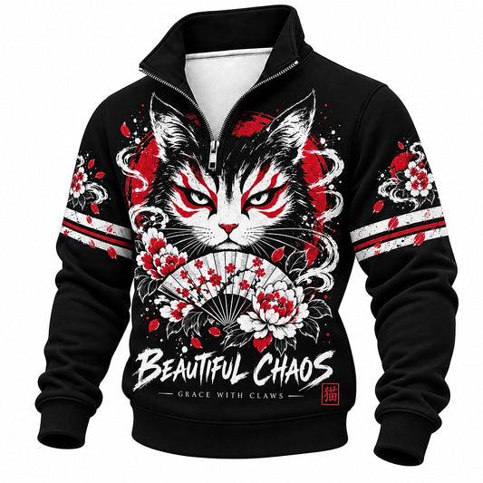 Beautiful Chaos Blossom Cat Half-Zip Sweatshirt
