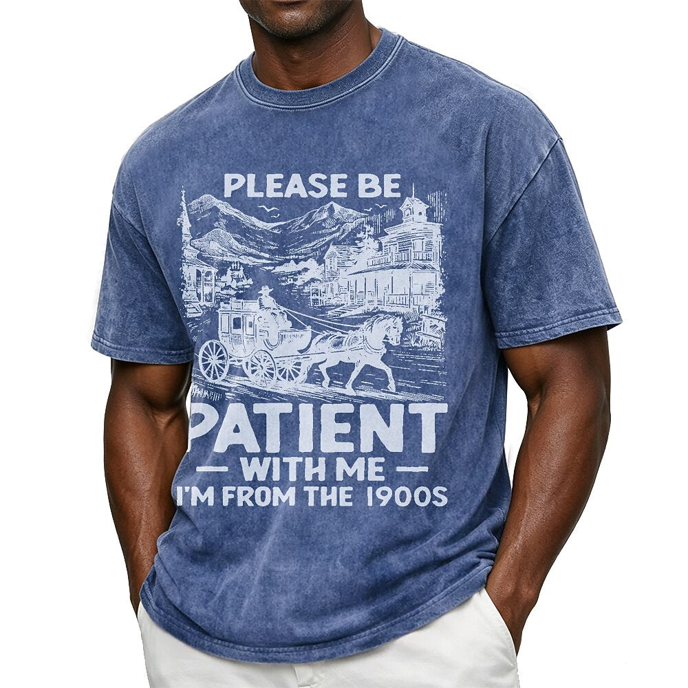 Men's 1900s Carriage Quote Print Short Sleeve Vintage T-Shirt