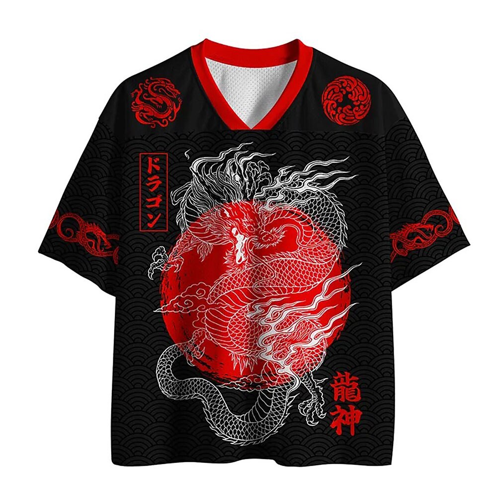 Men's Dragon Graphic V-Neck Jersey
